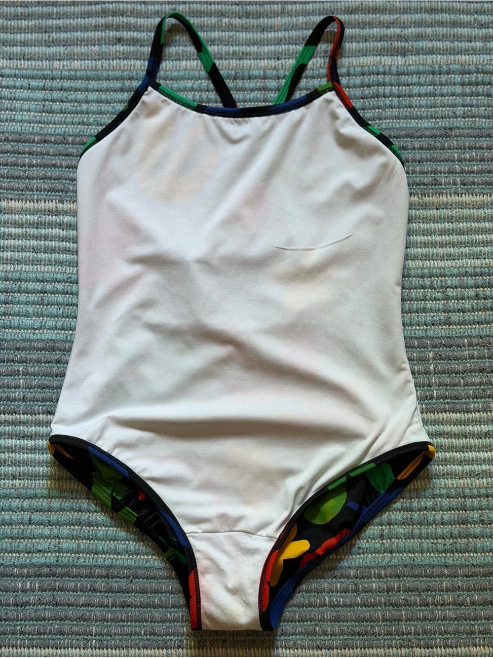 Hanna Andersson Black One-Piece Swimsuit with Bright Abstract Print Girls Size10